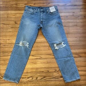 Abercrombie & Fitch Men's Blue Ripped Jeans A&F Vintage Stretch 90s Straight